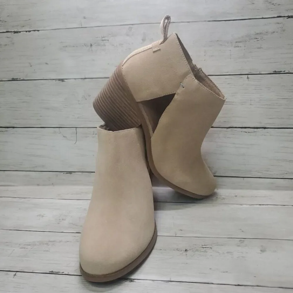 Tom's Lea Sand Suede Block Heel Ankle Boots Bootie US 10W NWT - Picture 9 of 14